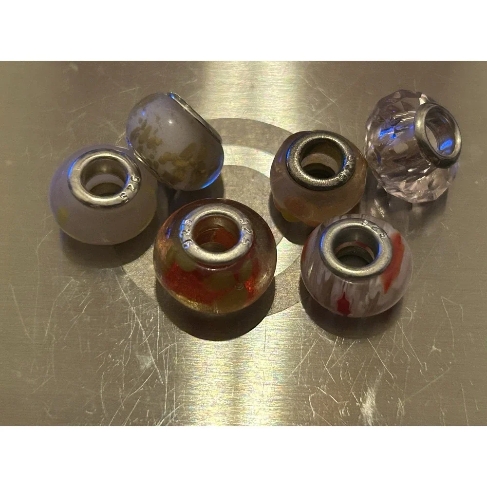 Lot of 6 Sterling Silver Core Bracelet Charm Beads Lampwork Glass Style 925 5